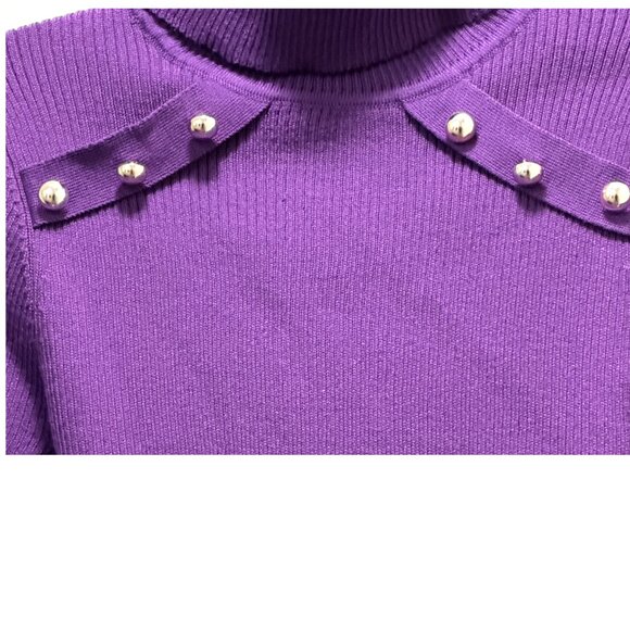 Women Purple Ribbed Turtleneck Sweater Size: M - Picture 2 of 5